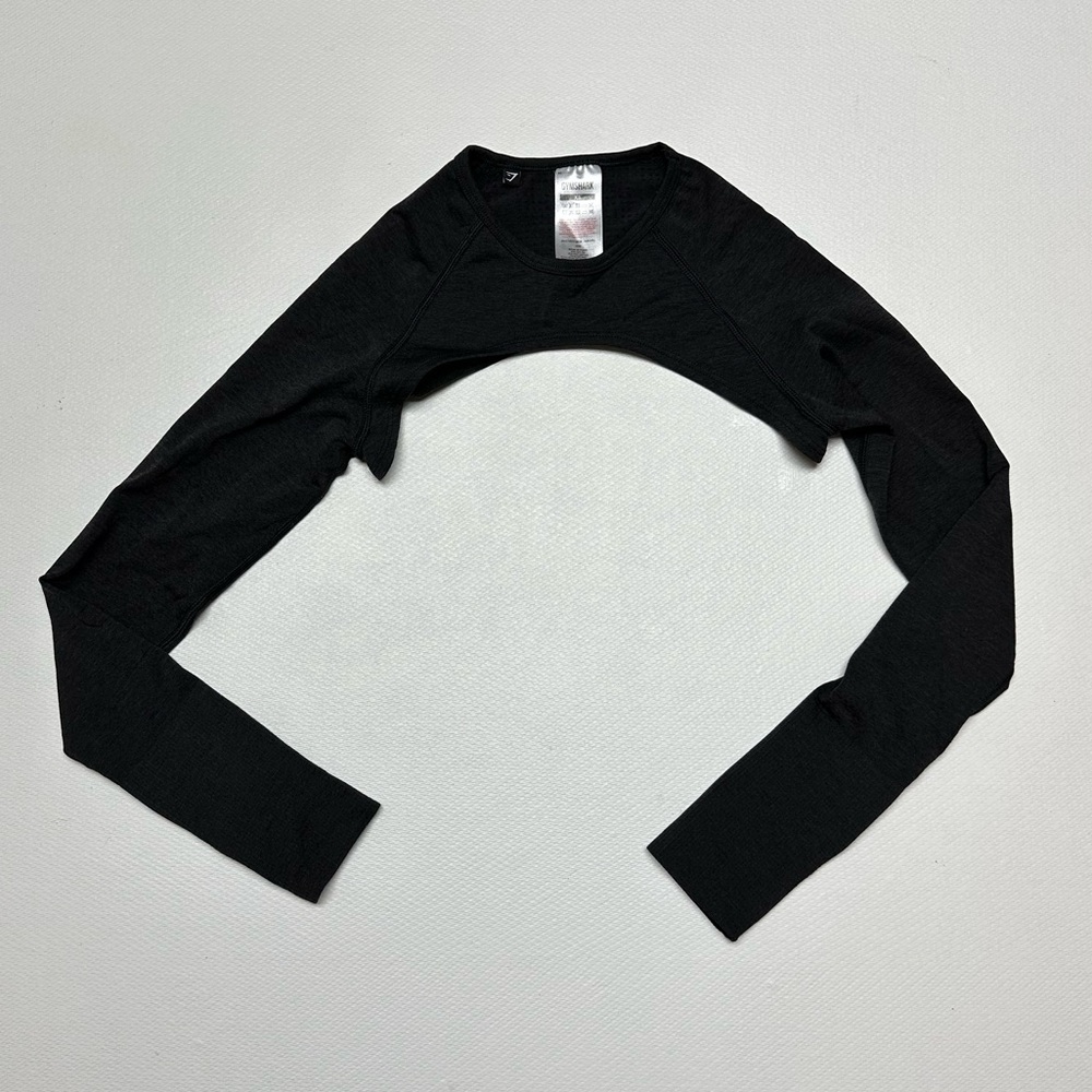 Gymshark Super Crop/Shrug with Ribbed arm cuffs in Onyx Grey Size XS EUC